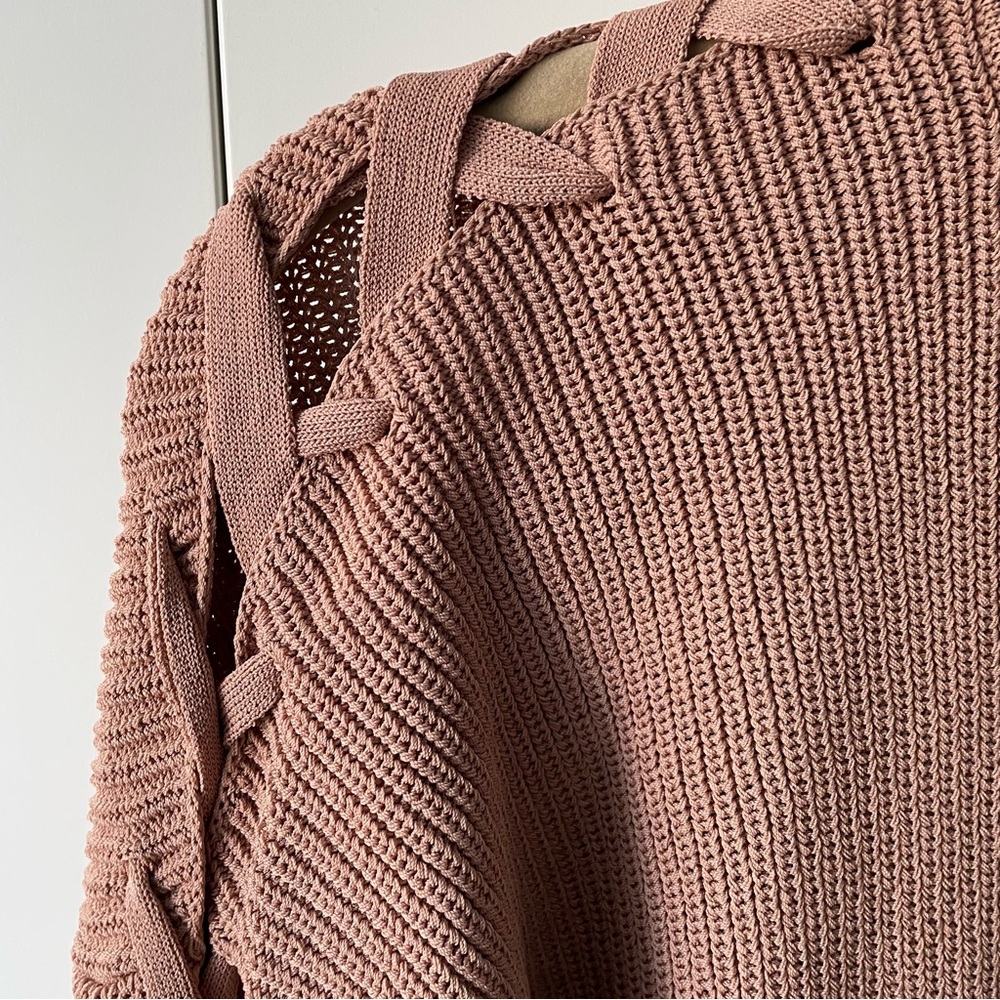 Wilfred by Aritzia Salome Ribbon Sleeve Crop Sweater Sz. S - Picture 4 of 9